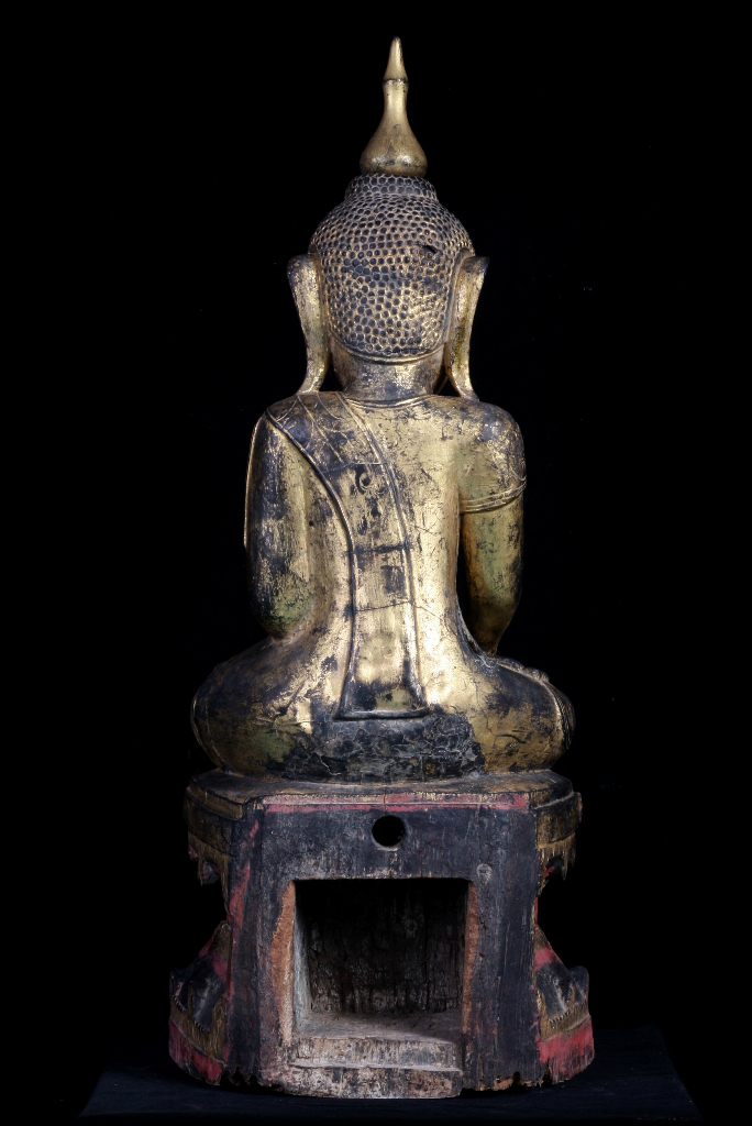 Extremely Rare 18C Wood Burmese Shan Buddha #A046